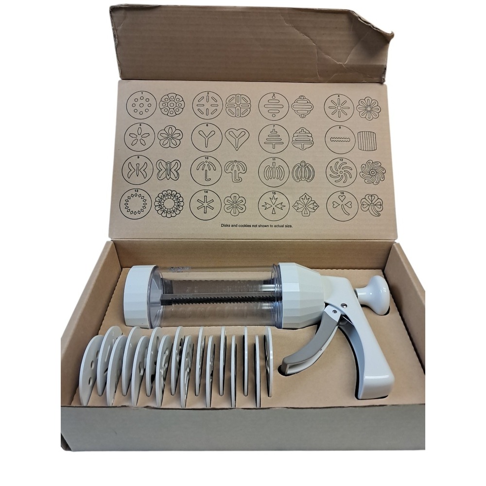Pampered Chef Cookie Press 1525 Retired 16 Disks Designs Cookies W/Box Looks New
